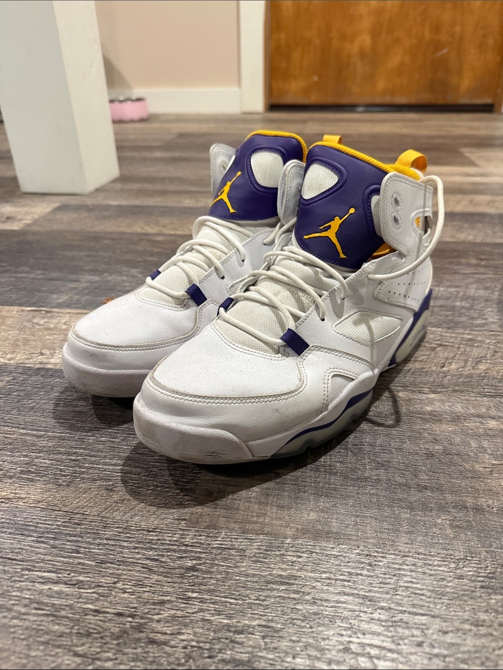 Jordan Men's White/Purple/Gold High-Top Basketball Sneakers